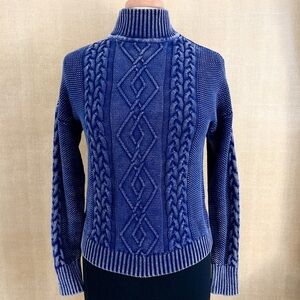 NWT House Of Harlow Sweater Cable Knit Distressed Chunky Blue Cotton Preppy